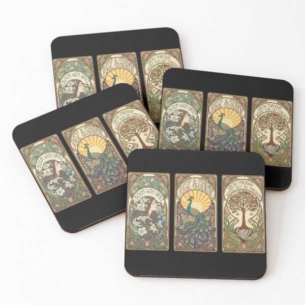 Item preview, Art Nouveau Inspirational Quotes - Vintage Aesthetic Peacock and Floral Trio designed and sold by freackly.