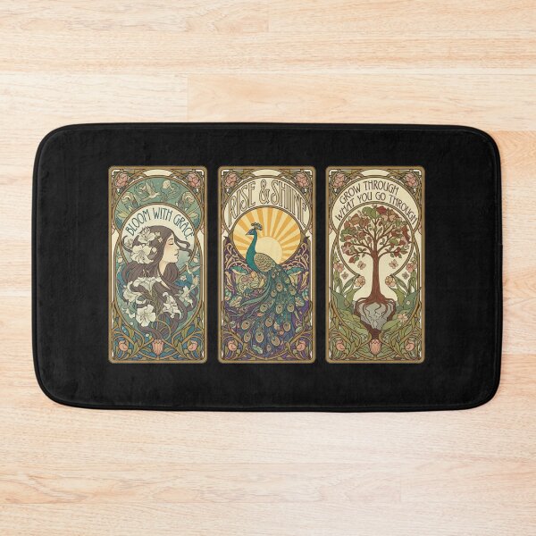Item preview, Art Nouveau Inspirational Quotes - Vintage Aesthetic Peacock and Floral Trio designed and sold by freackly.