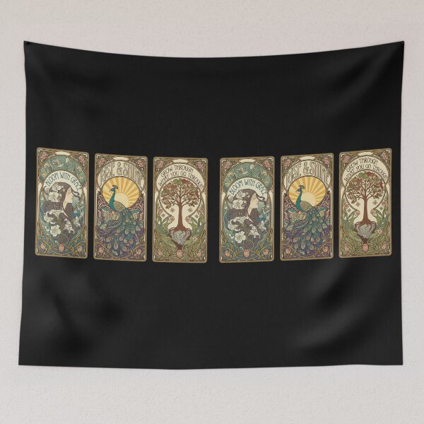 Item preview, Art Nouveau Inspirational Quotes - Vintage Aesthetic Peacock and Floral Trio designed and sold by freackly.