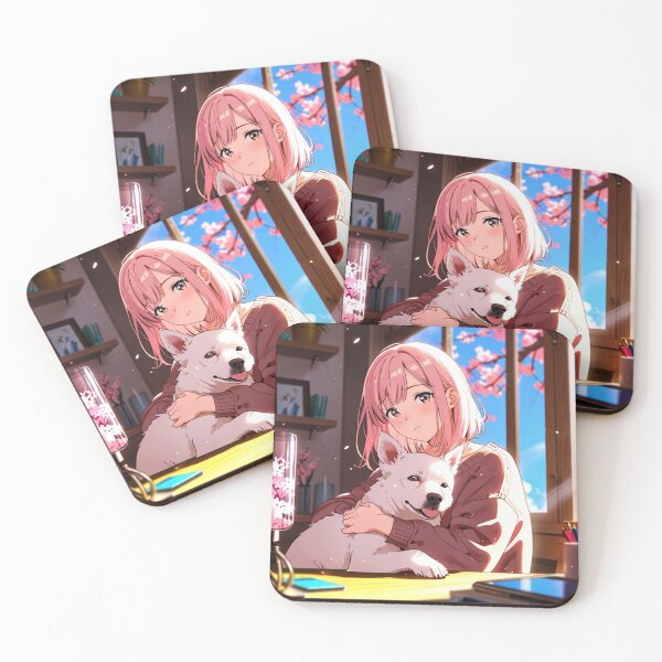 Item preview, Cozy Anime Girl with White Dog - Warm Sunlight Aesthetic designed and sold by BABAHROS.