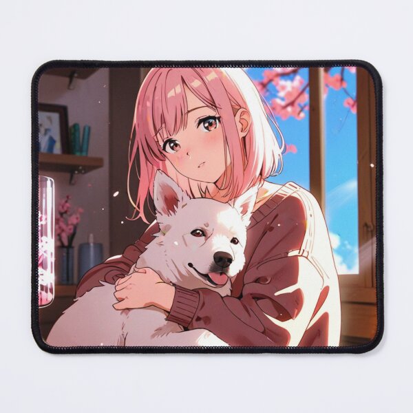 Item preview, Cozy Anime Girl with White Dog - Warm Sunlight Aesthetic designed and sold by BABAHROS.