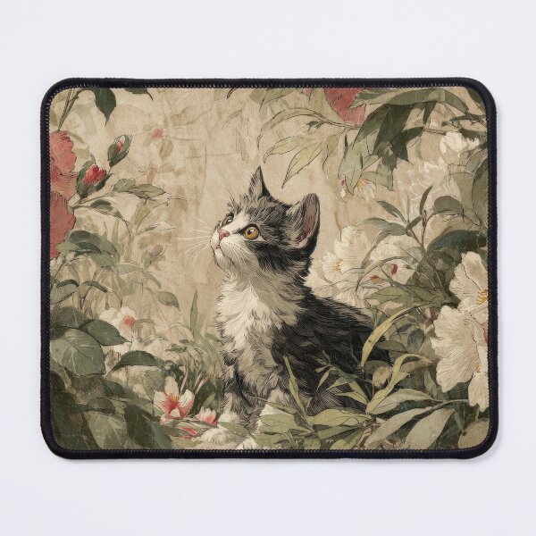 Item preview, Vintage Kitten Jigsaw Puzzle & Wall Art – Cottagecore Botanical Cat for Cat Lovers designed and sold by ArtFairy38.