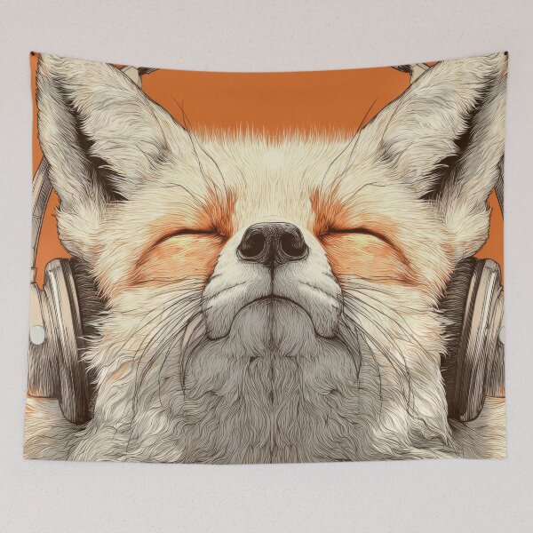 Item preview, Fox with headphones enjoying music designed and sold by anytka.