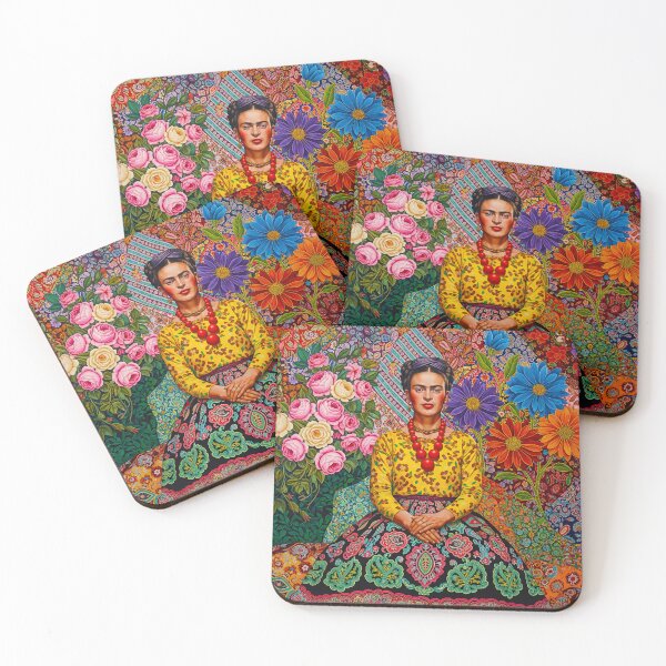 Item preview, Frida Kahlo Inspired Portrait with Vibrant Flowers designed and sold by TeeARTHY.