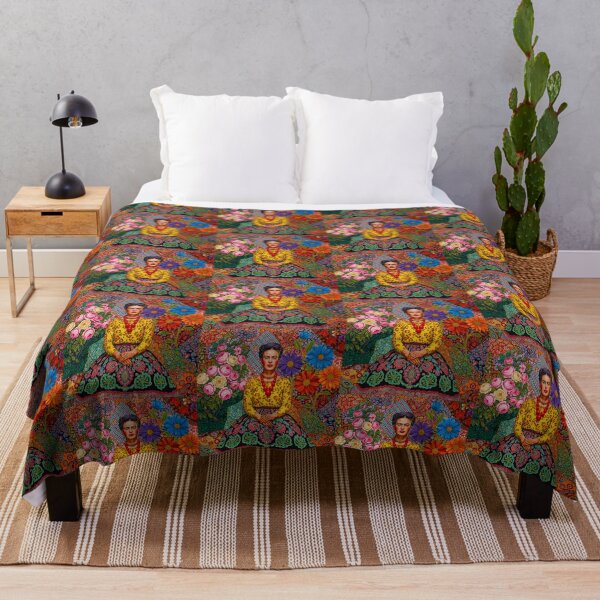 Item preview, Frida Kahlo Inspired Portrait with Vibrant Flowers designed and sold by TeeARTHY.