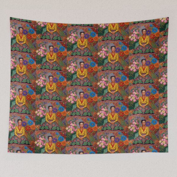 Item preview, Frida Kahlo Inspired Portrait with Vibrant Flowers designed and sold by TeeARTHY.