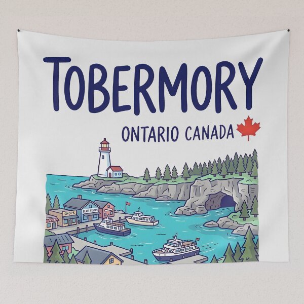 Item preview, Tobermory Ontario Canada Cute Colorful Skyline Landscape  designed and sold by HowToCanadian.
