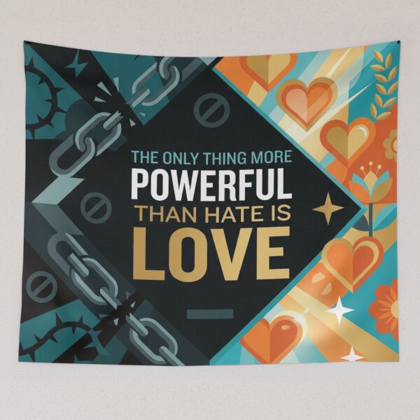 Item preview, Geometric Love Overcomes Hate Abstract Teal Poster designed and sold by DGtaLrtcom.