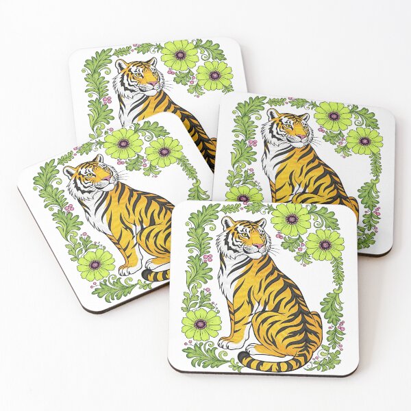 Item preview, Tiger Portrait Framed by Green Flowers designed and sold by TeeARTHY.