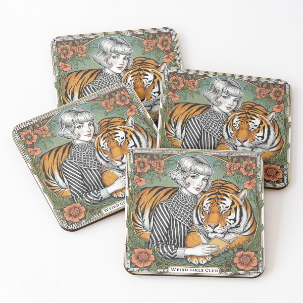 Item preview, Weird Girls Club Woman with Tiger and Books designed and sold by TeeARTHY.