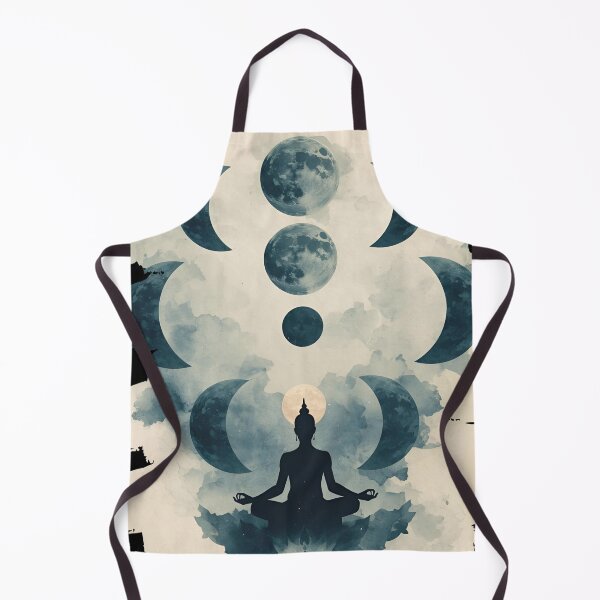 Item preview, Elegant moon phases with yogi meditating below, cosmic aura, mystical text ‘Flow With The Moon’ 5 designed and sold by Neon G.
