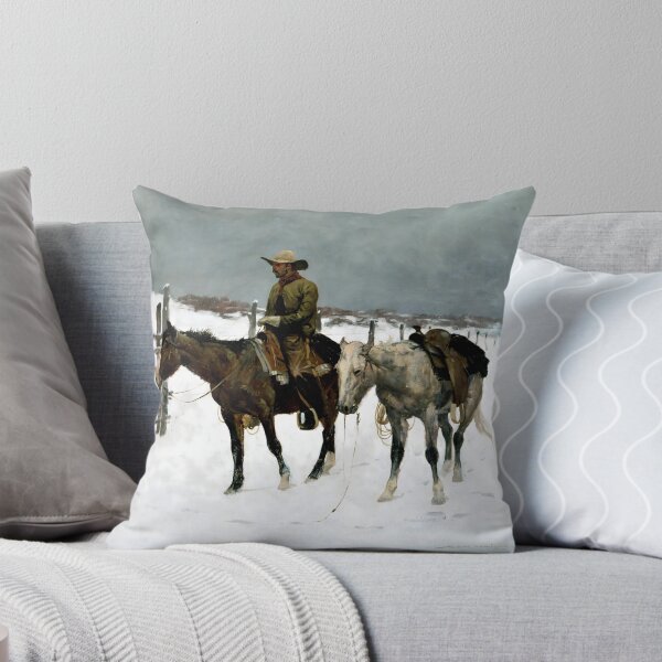 Item preview, Cowboy in Snow Western Art Print Vintage Ranch Scene designed and sold by ArtDesignRemix.