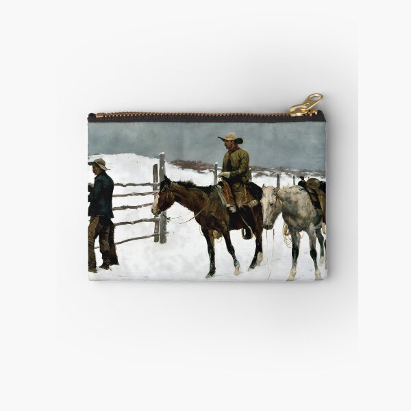 Item preview, Cowboy in Snow Western Art Print Vintage Ranch Scene designed and sold by ArtDesignRemix.