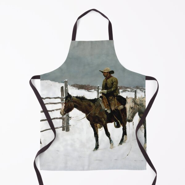 Item preview, Cowboy in Snow Western Art Print Vintage Ranch Scene designed and sold by ArtDesignRemix.