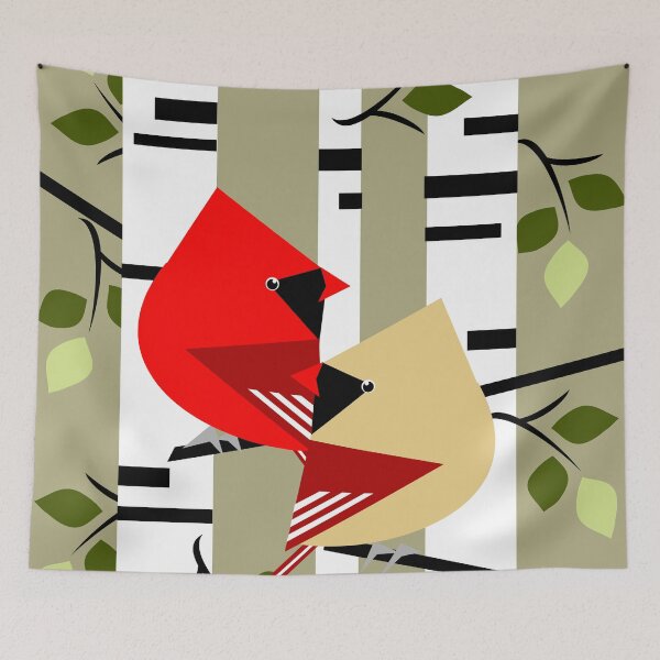 Item preview, Geometeric Abstract Common Cardinal Birds designed and sold by studioart.