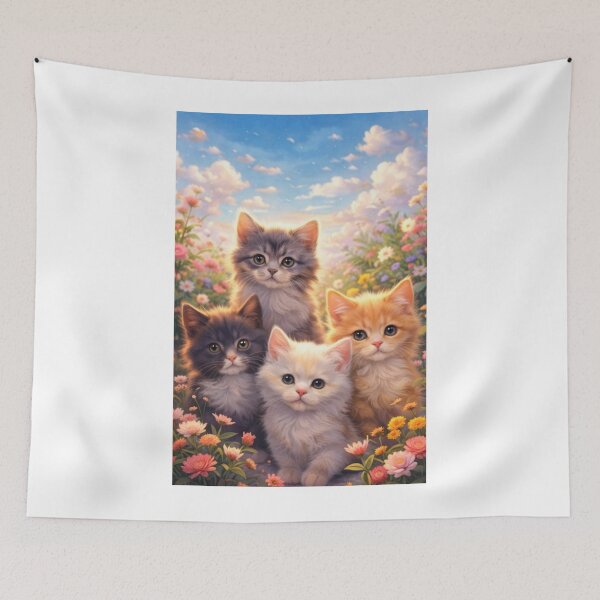 Item preview, Cute Kittens in Flower Garden designed and sold by ArtByKapil.