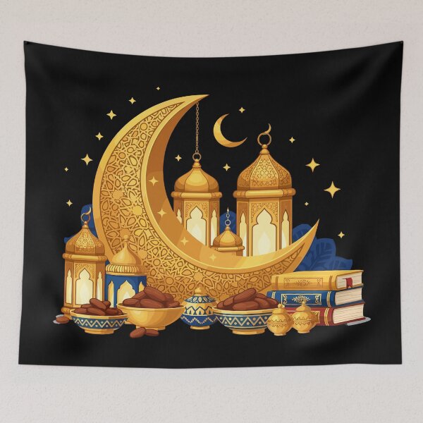 Item preview, Golden Ramadan Crescent & Lanterns designed and sold by Khadigadesings.