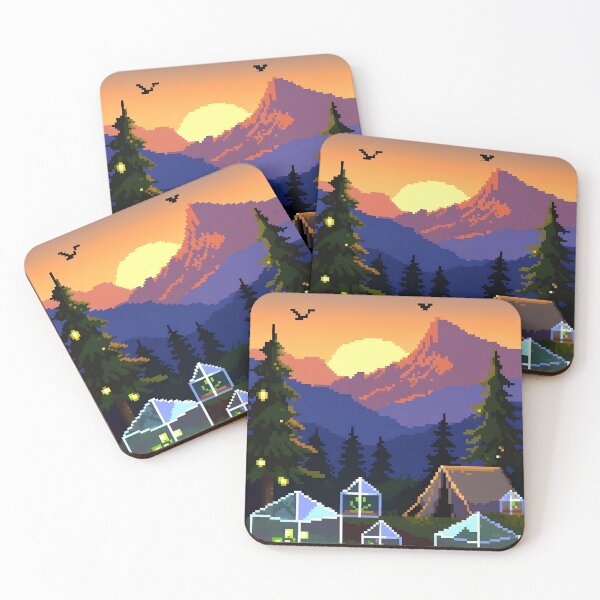 Item preview, Pixel Art Sunset Greenhouse Camp – Mountain Tent Retro Landscape designed and sold by LuxeBuzz.
