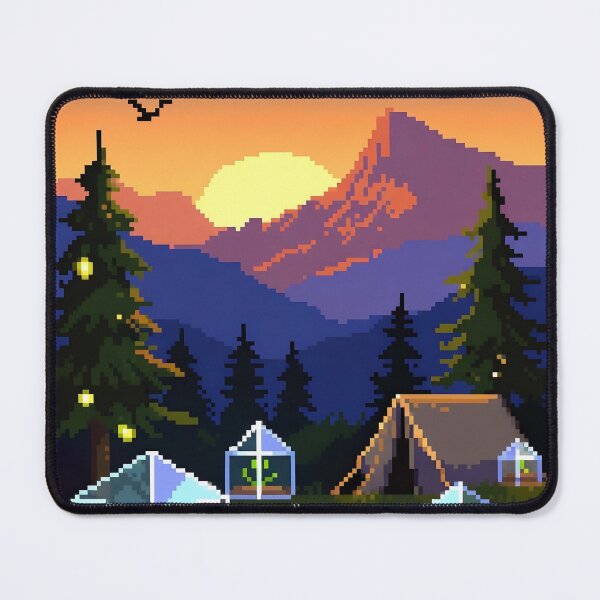 Item preview, Pixel Art Sunset Greenhouse Camp – Mountain Tent Retro Landscape designed and sold by LuxeBuzz.