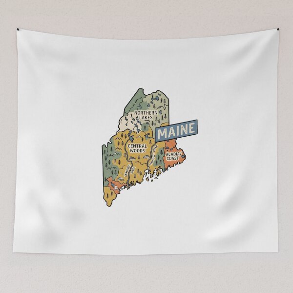 Item preview, Maine Illustrated Map – Retro State Regions & Landmarks designed and sold by Paper Drip.
