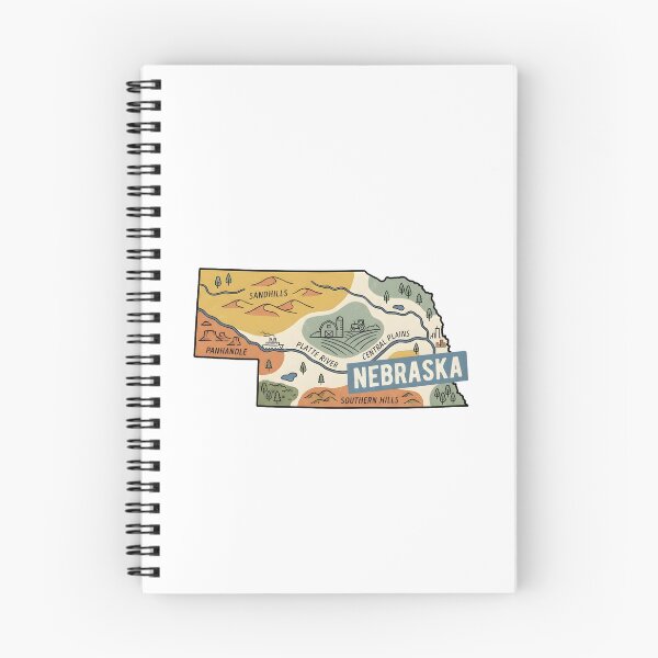 Item preview, Nebraska Illustrated Map – Retro State Regions & Landmarks designed and sold by Paper Drip.