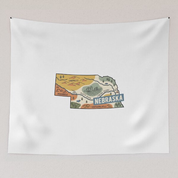 Item preview, Nebraska Illustrated Map – Retro State Regions & Landmarks designed and sold by Paper Drip.