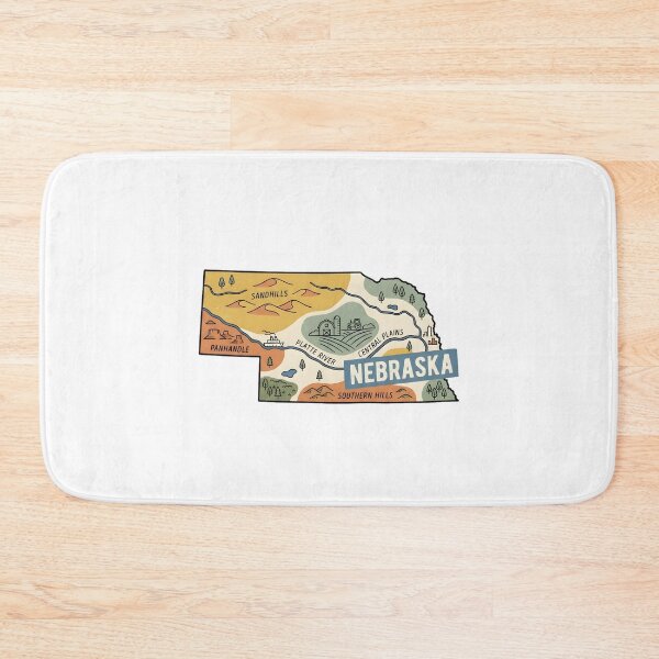 Item preview, Nebraska Illustrated Map – Retro State Regions & Landmarks designed and sold by Paper Drip.