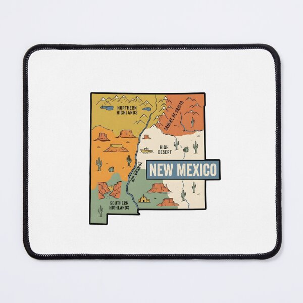 Item preview, New Mexico Illustrated Map – Retro State Regions & Landmarks designed and sold by Paper Drip.