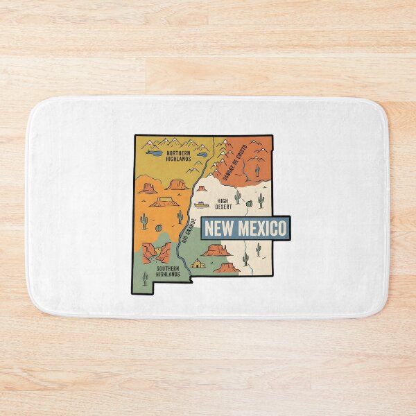Item preview, New Mexico Illustrated Map – Retro State Regions & Landmarks designed and sold by Paper Drip.