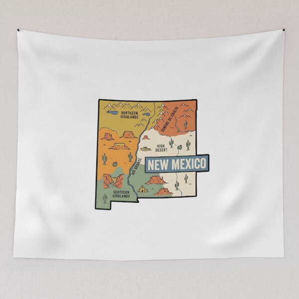 Item preview, New Mexico Illustrated Map – Retro State Regions & Landmarks designed and sold by Paper Drip.