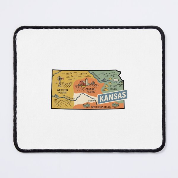 Item preview, Kansas Illustrated Map – Retro State Regions & Landmarks designed and sold by Paper Drip.