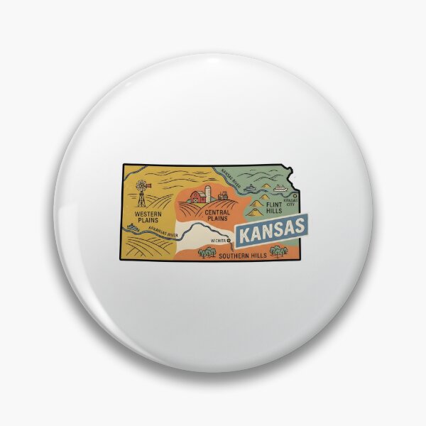 Item preview, Kansas Illustrated Map – Retro State Regions & Landmarks designed and sold by Paper Drip.