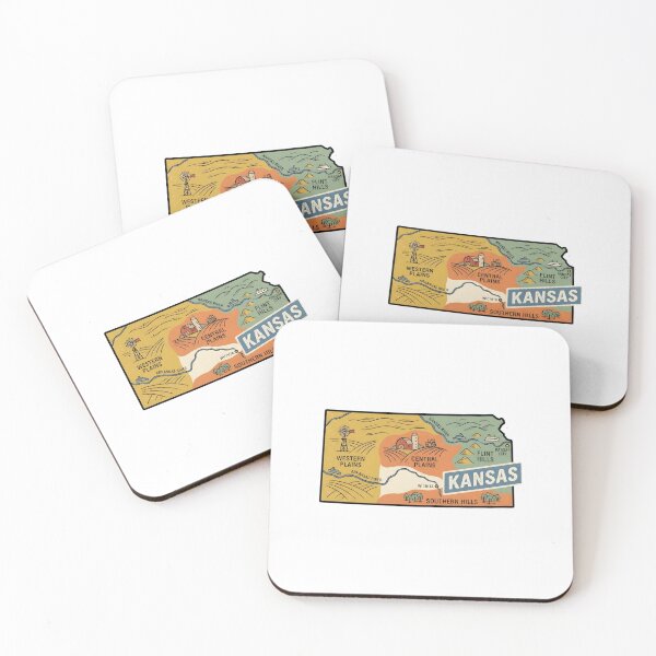 Item preview, Kansas Illustrated Map – Retro State Regions & Landmarks designed and sold by Paper Drip.