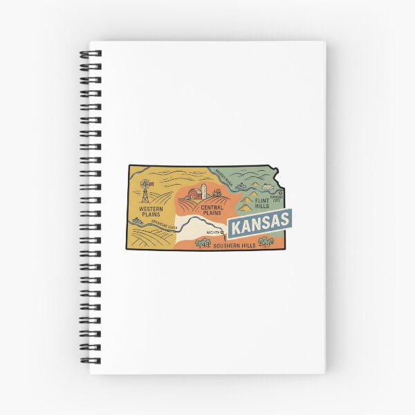 Item preview, Kansas Illustrated Map – Retro State Regions & Landmarks designed and sold by Paper Drip.