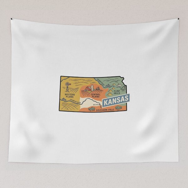 Item preview, Kansas Illustrated Map – Retro State Regions & Landmarks designed and sold by Paper Drip.