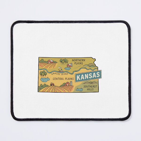 Item preview, Kansas Illustrated Map – Retro State Regions & Landmarks designed and sold by Paper Drip.
