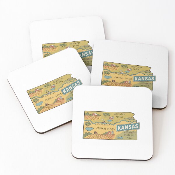 Item preview,  Kansas Illustrated Map – Retro State Regions & Landmarks designed and sold by Paper Drip.