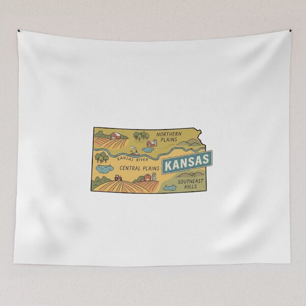Item preview,  Kansas Illustrated Map – Retro State Regions & Landmarks designed and sold by Paper Drip.