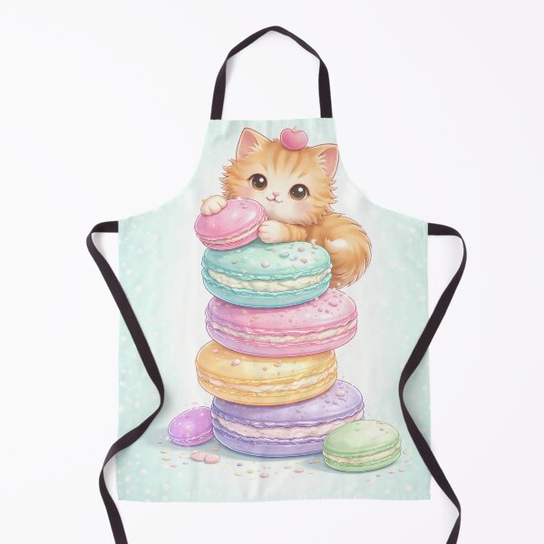 Item preview, Macaron Cloud Cat – Mint Macaron Kawaii Cat Aesthetic Apron designed and sold by Case Canvas.