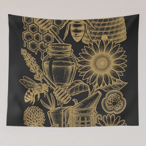 Item preview, Golden Queen Bee - Vintage Apiary Tattoo Flash designed and sold by DigitalGlade.