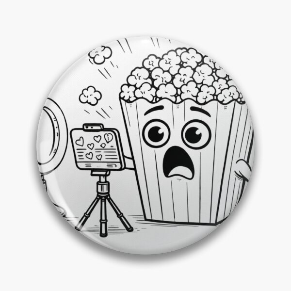 Item preview, Popcorn Influencer Panic – Ring Light Meltdown (Black & White Line Art) designed and sold by ComedyInkFactor.