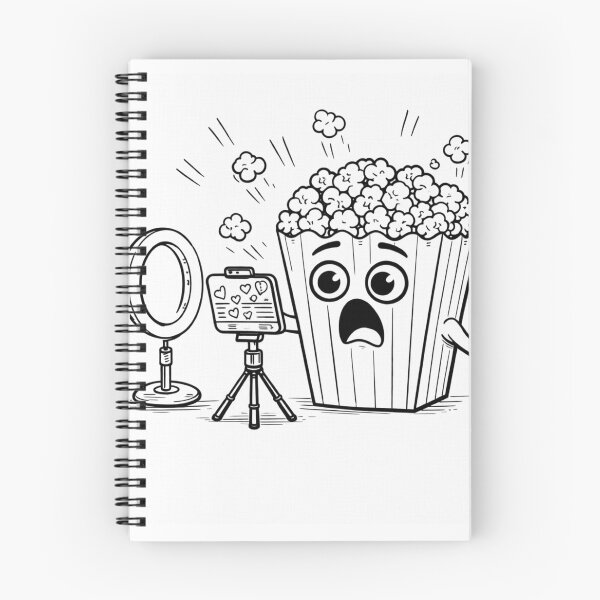 Item preview, Popcorn Influencer Panic – Ring Light Meltdown (Black & White Line Art) designed and sold by ComedyInkFactor.
