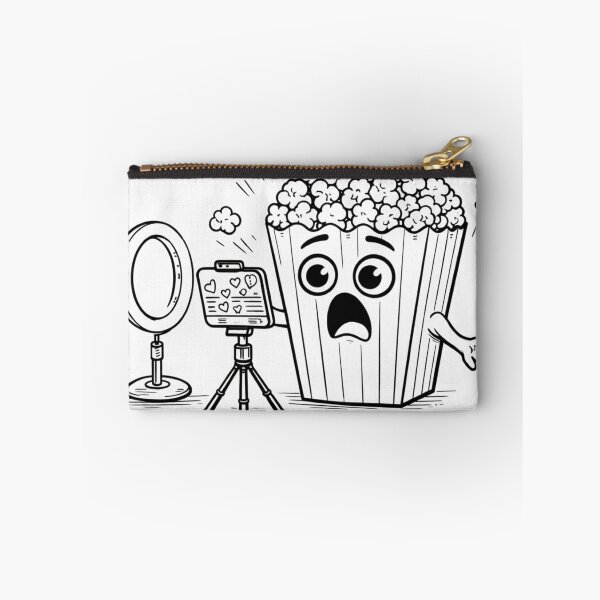 Item preview, Popcorn Influencer Panic – Ring Light Meltdown (Black & White Line Art) designed and sold by ComedyInkFactor.