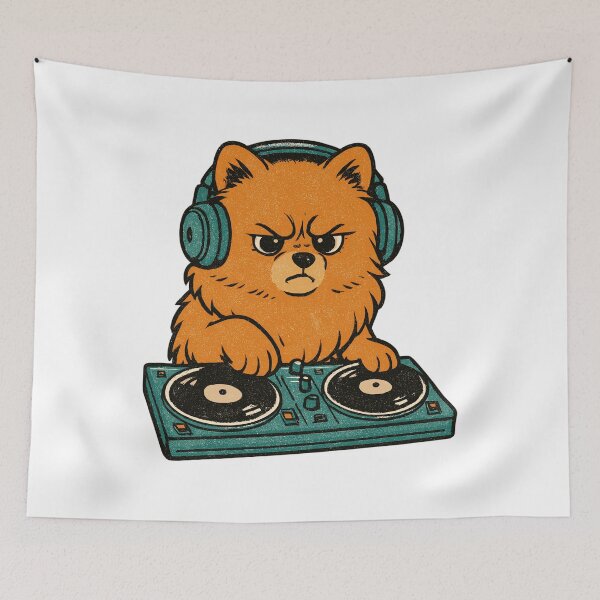 Item preview, Retro DJ Pomeranian: Pomeranian on the turntable designed and sold by Pineapple-Tree.