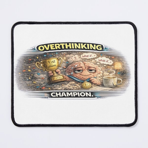 Item preview, Overthinking Champion Funny Anxiety Brain Meme Quote designed and sold by FeralMindStudio.