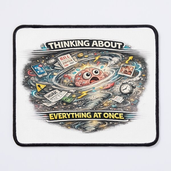 Item preview, Thinking About Everything at Once Funny Overthinking Meme designed and sold by FeralMindStudio.