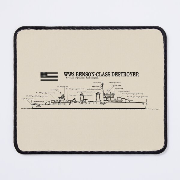 Item preview, WW2 Benson-Class Destroyer Diagram Technical Blueprint Profile USA Flag designed and sold by MilitaryMart.