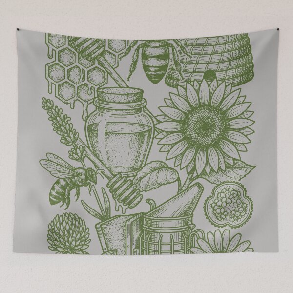 Item preview, Sage Green Botanical Bee - Vintage Herbology Chart designed and sold by DigitalGlade.
