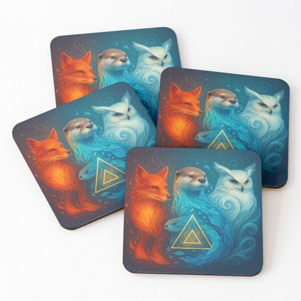 Item preview, Fox Otters and Owl Wall Art – ElementaLoom Quartet Fire Water and Air Wildlife Print designed and sold by GeoWild Designs.