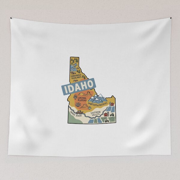Item preview, Idaho Illustrated Map – Retro State Regions & Landmarks designed and sold by Paper Drip.